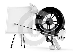 Car wheel character with blank whiteboard