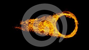 car wheel or circle enveloped in flames isolated on black background.