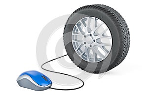 Car wheel with computer mouse. 3D rendering