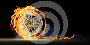 Car wheel on fire