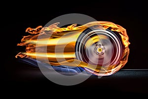 Car Wheel on fire full speed competition and power concept