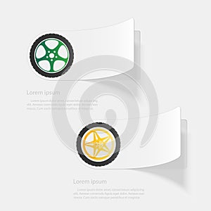 Car wheel. Flat sticker with shadow on white background