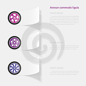 Car wheel. Flat sticker with shadow on white background