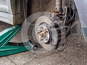 Car wheel hub detail tyre removed photo