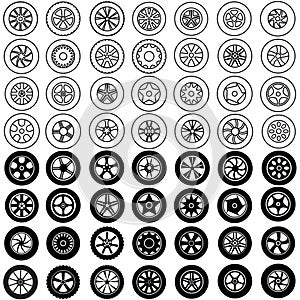 Car wheel icon vector set. Wheel illustration sign collection. Tire service symbol or logo.