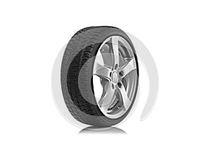 The car wheel is isolated against a white background.