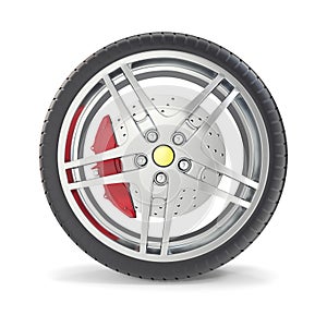 Car wheel isolated on white background. 3d illustration