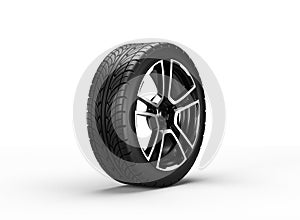 Car wheel isolated on white background. 3D rendering illustration.