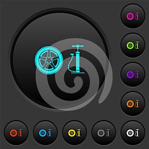 Car wheel and pump dark push buttons with color icons photo