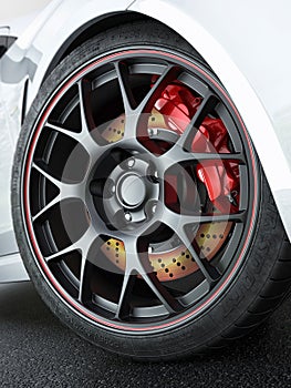 Car wheel with red-hot brakes