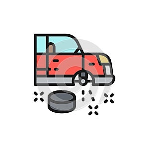 Car wheel replacement flat color line icon.