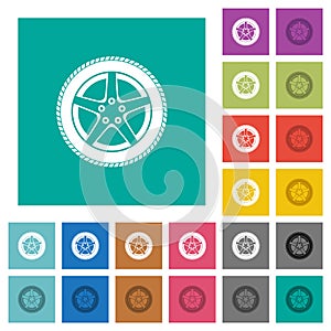 Car wheel square flat multi colored icons photo