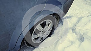 Car wheel stalled in the snow