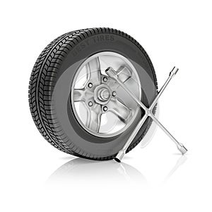 Car wheel with tire wrench