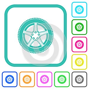 Car wheel vivid colored flat icons