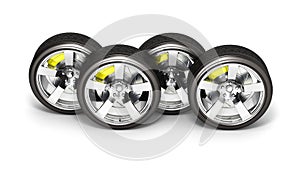 Car wheels with brake isolated on white background 3d