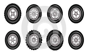 Car wheels icons detailed photo realistic