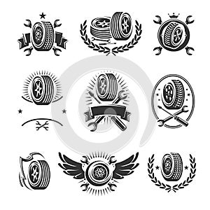 Car wheels labels and elements set. Collection icon wheels. Vector