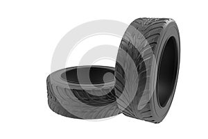 Car wheels tires set isolated on white background. 3d render realistic auto tire illustration. For banner design poster