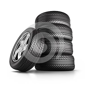 Car wheels and tires in a Stack