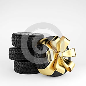 Car wheels on white background. 3d render