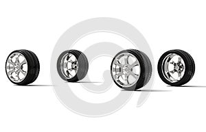 Car wheels on white background