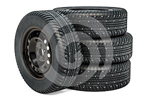 Car wheels with winter tires. 3D rendering