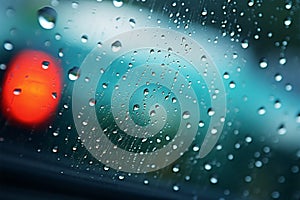 Car window adorned with raindrops, a visual symphony on rainy days