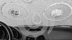 Car windscreen frozen inside view