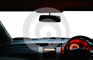 Car windshield with white background in cockpit