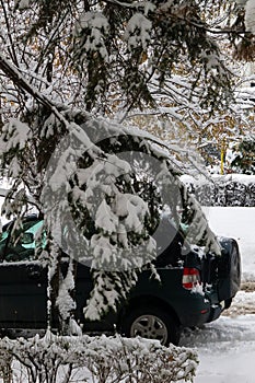 Car on a winter snow road