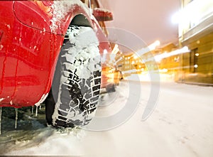 Car with winter tyre