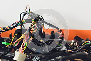 Car wiring and Car system many wires for background text photo