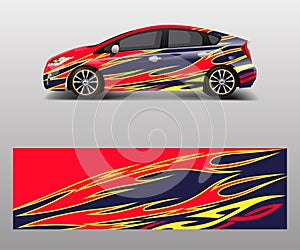 Car wrap decal design vector. Graphic abstract racing designs for vehicle, rally, race, adventure template design vector