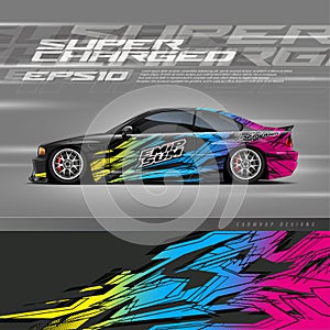 Car wrap decal designs. Abstract racing and sport grunge background for racing livery or daily use car vinyl sticker.