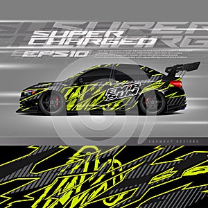 Car wrap decal designs. Abstract racing and sport grunge background for racing livery or daily use car vinyl sticker.