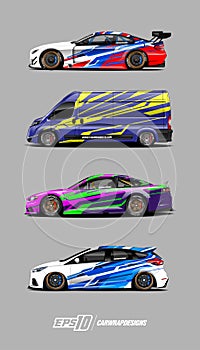 Car wrap decal designs set. Abstract racing and sport background for racing livery or daily use car vinyl sticker.