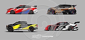 Car wrap decal designs set. Abstract racing and sport background for racing livery or daily use car vinyl sticker.