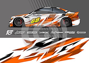 Car wrap decal graphic design. Abstract stripe racing