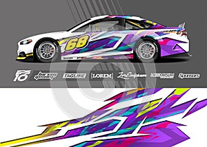 Car wrap decal graphic design. Abstract stripe racing