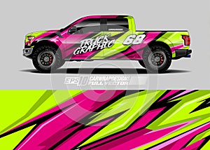 Car wrap decal graphic design. Abstract stripe racing background designs for wrap cargo van, race car, pickup truck, adventure