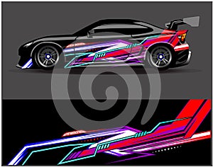 Car wrap design vector.Graphic abstract stripe racing background designs for vehicle rally race adventure and car racing livery