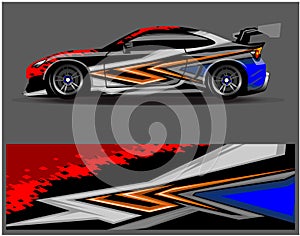 Car wrap design vector.Graphic abstract stripe racing background designs for vehicle rally race adventure and car racing livery