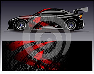 Car wrap design vector.Graphic abstract stripe racing background designs for vehicle rally race adventure and car racing livery