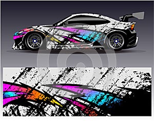 Car wrap design vector.Graphic abstract stripe racing background designs for vehicle rally race adventure and car racing livery