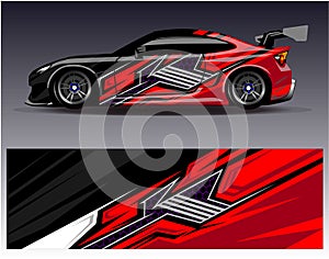 Car wrap design vector.Graphic abstract stripe racing background designs for vehicle rally race adventure and car racing livery