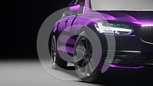 Car wrapped in violet matte chrome film. 3d rendering photo