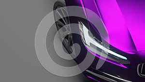 Car wrapped in violet matte chrome film. 3d rendering photo