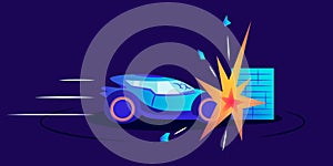 Car wreck flat color vector illustration