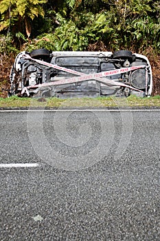 Car wreck on side of road